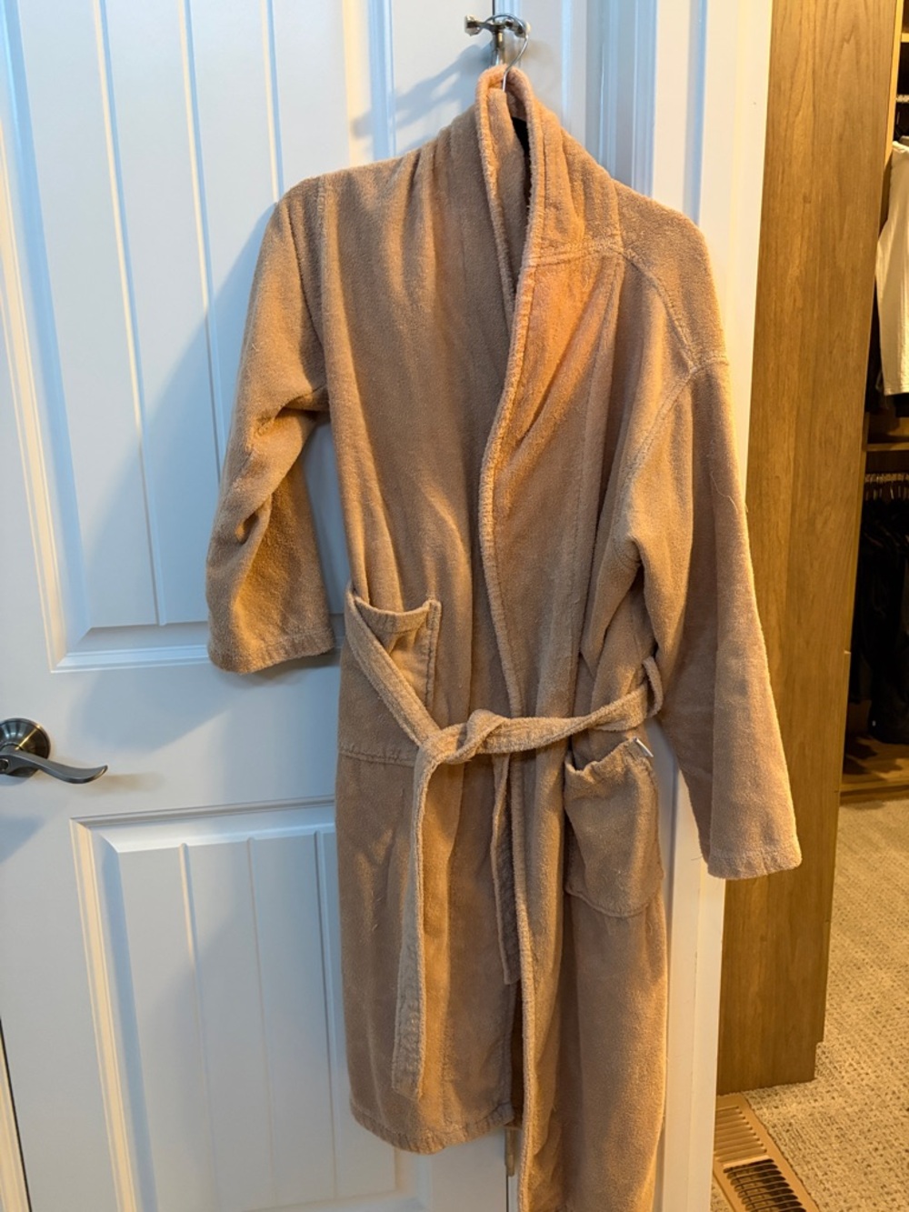 Calvin Klein Plush Bathrobe in Beige